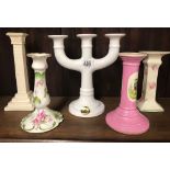 ROYAL DOULTON CHINA CANDLE STICK & 4 OTHERS