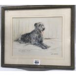 LIMITED EDITION COLOUR PRINT OF AN IRISH WOLFHOUND, SIGNED GILL EVANS AND NUMBERED 158, WITH