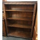 CARVED OAK BOOKCASE WITH ADJUSTABLE SHELVING,39'' WIDE X 53'' TALL X 13'' DEEP