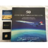 CONCORDE THROUGH THE LENSE 50TH ANNIVERSARY BOOK & 9ct GOLD QUARTER SOVEREIGN, ALL IN MINT