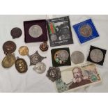 BAG OF VINTAGE COINS, MEDALS, INCL; MINIATURE DEFENCE MEDAL