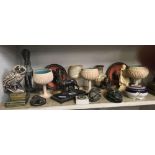 SHELF OF CONTINENTAL ITEMS INCL; GOBLETS, PLATES, BOOKENDS ETC