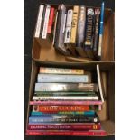 2 CARTONS OF HARDBACK BOOKS (CLIFF RICHARDS, CATS, COOKERY ETC)