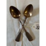 A PAIR OF SILVER GEORGE III FIDDLE THREAD TEA SPOONS, LONDON 1806 BY T.B
