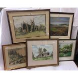 6 VARIOUS F/G WATERCOLOURS & PRINTS INCL; DOONE ALLER BY FRANK WATSON, PASTEL OF DUCK FARM BY GEFF