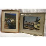 F/G PRINT OF ST.IVES BY MARTIN GARVEY & AN ACRYLIC OF DUNSTER, SOMERSET BY A OVERTON