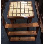 TILED TOP COFFEE TABLE & PINE WALL SHELF