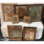 F/G SILK EMBROIDERY OF FLOWERS, 1 OF A GOLDEN PHEASANT & 4 OTHERS