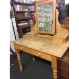 PINE DRESSING TABLE WITH ADJUSTABLE MIRROR & TURNED LEGS