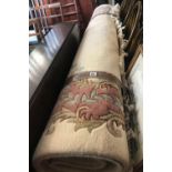 PINK & CREAM GROUND TASSELED WOOLLEN RUG 9ft X 6ft APPROX