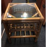 GLASS TOP BAMBOO CONSERVATORY STYLE COFFEE TABLE WITH SHELF UNDER