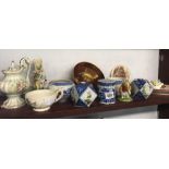 SHELF OF VINTAGE CHINESE & OTHER POTTERY & PORCELAIN