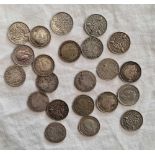 TWENTY VICTORIAN & LATER SILVER 3 PENCE'S