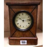 MAHOGANY MANTLE CLOCK WITH EBONY INLAY BY HENRY MARC OF PARIS