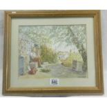 WATERCOLOUR OF A FIGURE SLEEPING IN A GARDEN INSCRIBED ''FORTY WINKS'' BY G F BARTLETT, SIGNED
