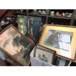 CARTON OF GILT FRAMED WATERCOLOURS & OTHERS