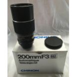 CHINON 200MM F35 TELEPHOTO LENSE IN BOX