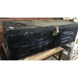 LONG BLACK METAL MILITARY TRAVEL TRUNK