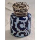 PRETTY ENAMEL SCENT BOTTLE WITH HINGED SILVER LID & ORIGINAL STOPPER- B'HAM 1893, MAKER C.C MAY &