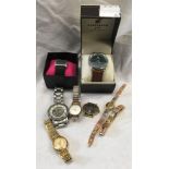 BAG WITH VARIOUS WATCHES INCL; A BOXED CARIBBEAN JOE ISLAND SUPPLY COMPANY WATCH