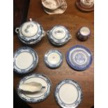 QTY OF BLUE & WHITE CHINAWARE CONSISTING OF SOUP TUREENS, PLATES, GRAVY BOAT ETC