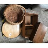 LAZY SUSAN, WOODEN HANDLED BOX, WICKER BASKET