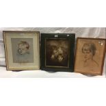 TWO ORIGINAL PORTRAITS IN CHALK AND PASTEL, OF A YOUNG GIRL AND A BABY. ONE SIGNED EDNA SIMPSON, THE