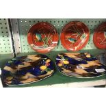 2 SHELVES OF PLATES, ONE WITH MINTON WILLOW PATTERNED BOWL