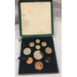 A PROOF 1951 FESTIVAL OF BRITAIN 10 COIN SET FARTHING TO CROWN IN RARE GREEN BOX
