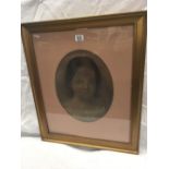 OLD VICTORIAN PORTRAIT HEAD AND SHOULDERS OF A GIRL, OVAL, IN `CHALK AND CHARCOAL