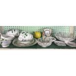 SHELF OF COLCLOUGH TEA WARE, CHINA MASON CLOCK, CARLTON WARE ETC