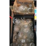 2 CARTONS OF MIXED GLASSWARE, VASES, BOWLS ETC