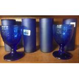 BLUE GLASS VASES & 2 GOBLETS