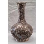 CHINESE SILVER VASE WITH EMBOSSED CHRYSANTHEMUM DECORATION, APPROX 30CM TALL WITH MARKINGS ON