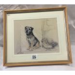 GILL EVANS; PENCIL SIGNED LIMITED EDITION PRINT OF A BORDER TERRIER WITH BOOTS WITH CERTIFICATE OF