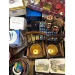 2 CARTONS OF MISC NOVELTY ITEMS, FRIDGE MAGNETS, TEA LIGHTS, DECORATIVE EGG STANDS & OTHER BRIC-A-