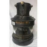 METAL SHIPS MAST HEAD LANTERN WITH OIL FITTINGS MARKED MAST HEAD BATT.25A.1943 W.T.G. WITH BRASS