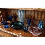 QTY OF COLOURED GLASSWARE CONSISTING OF BOWLS & VASES ETC