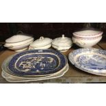 SHELF WITH VARIOUS TUREENS & MEAT PLATES