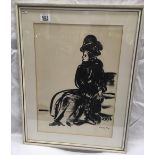 BLACK AND WHITE SKETCH OF A LADY, SIGNED JANOS VASZARY [PRINT?]