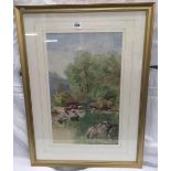 WILLIAM S. MORRISH 1883. CATTLE WATERING BY THE RIVER DART, WATERCOLOUR, SIGNED AND DATED.