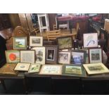 CARTON OF MISC FRAMED PICTURES, WATERCOLOURS, PRINTS ETC