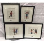 GROUP OF 4 CHINESE WATERCOLOURS ON RICE PAPER OF FIGURES
