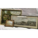 FRAMED OIL PAINTING OF A COTTAGE SCENE, F/G VICTORIAN PRINT BEACH SCENE BY HUBERT CORNISH