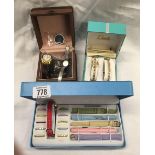 VALENCIA COLLECTION WRIST WATCH, 1 BOXED GOLD COLOURED LIMIT WRIST WATCH PLUS 2 OTHERS & A BADGE