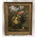 LARGE GILT FRAMED (POSSIBLY) OIL OF STILL LIFE, FLOWERS IN A VASE, SIGNED A. WEISS