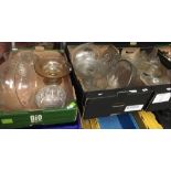 3 CARTONS OF MIXED GLASSWARE, BOWLS, CAKE STANDS, VASES