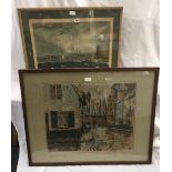 LARGE F/G PRINT OF A STREET SCENE BY F.T LUIGINI & ANOTHER OF NEW YORK HARBOUR
