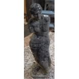 A WEATHERED STONE FIGURE OF AN ARMLESS LADY, APPROX 33'' TALL