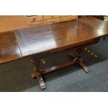 OAK GOTHIC STYLE DRAW LEAF DINING TABLE